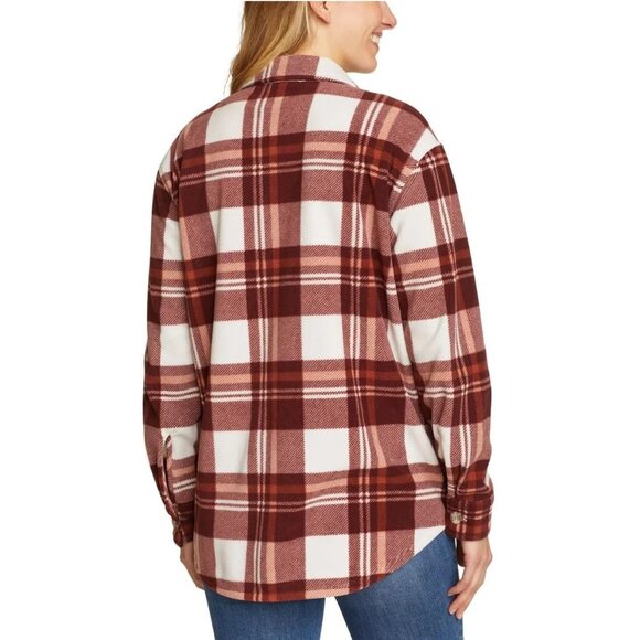 NWT Eddie Bauer Women's Microfleece Shirt Jacket Brown Check Size M $75 H313 - Picture 3 of 5